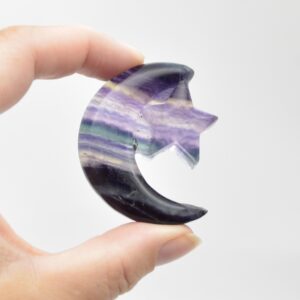 Rainbow Fluorite Crystal Carved Moon and Star - 5cm #19