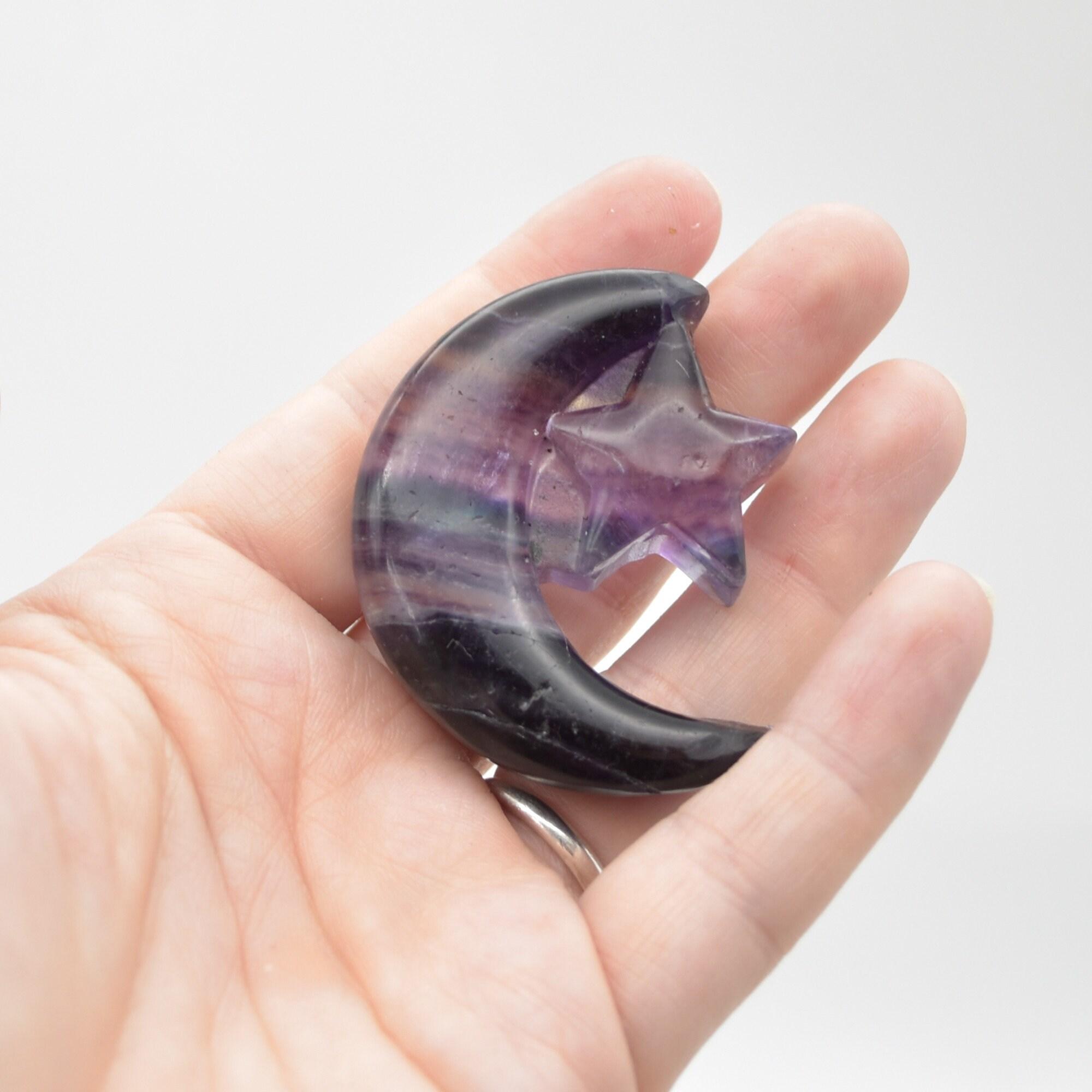 Rainbow Fluorite Crystal Carved Moon and Star - 5cm #19 - Image 5