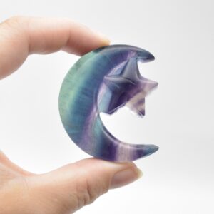 Rainbow Fluorite Crystal Carved Moon and Star - 5cm #17