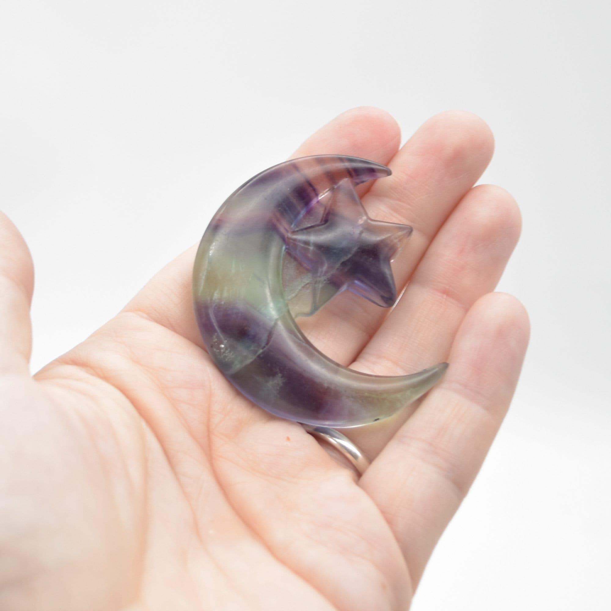 Rainbow Fluorite Crystal Carved Moon and Star - 5cm #16 - Image 5