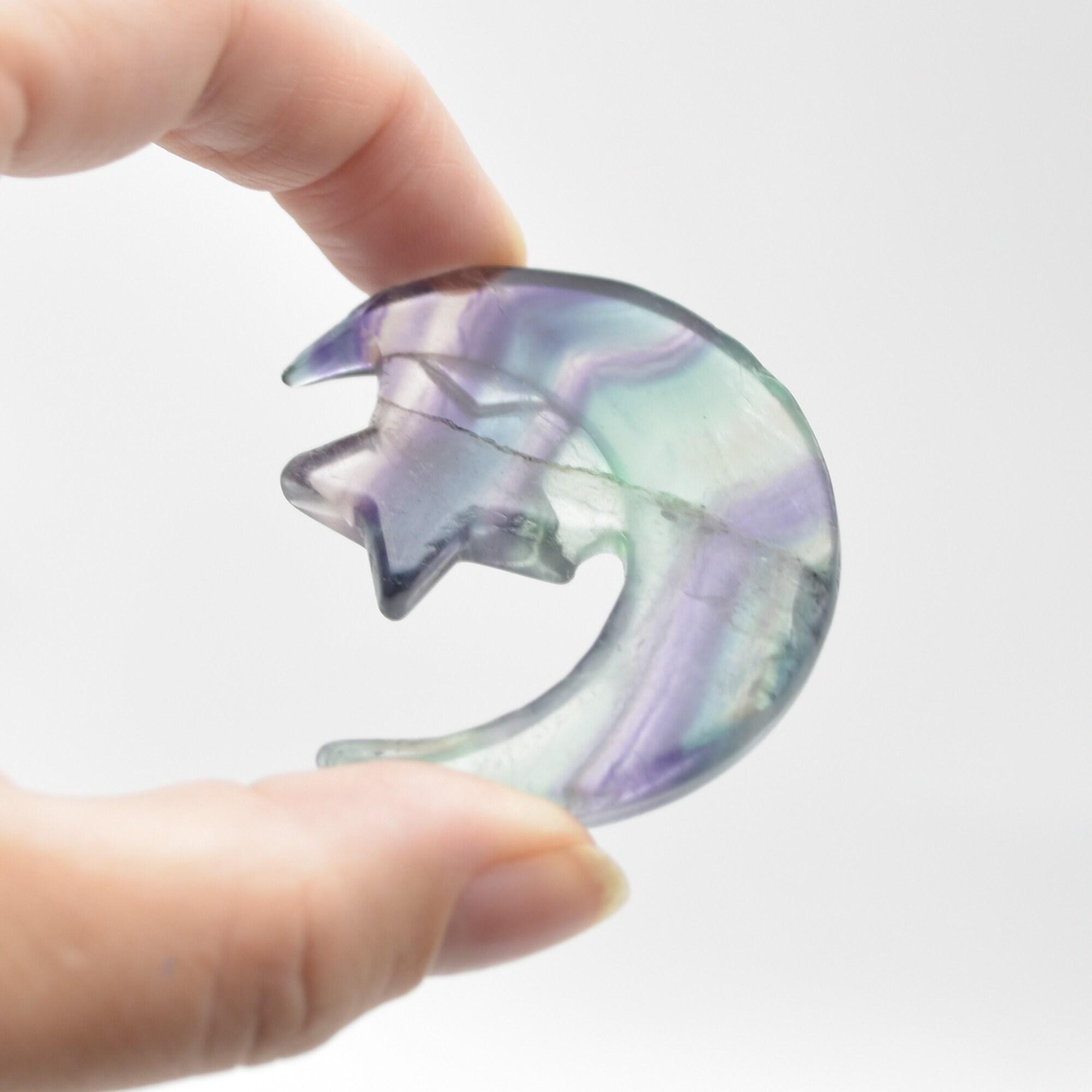 Rainbow Fluorite Crystal Carved Moon and Star - 5cm #16 - Image 3