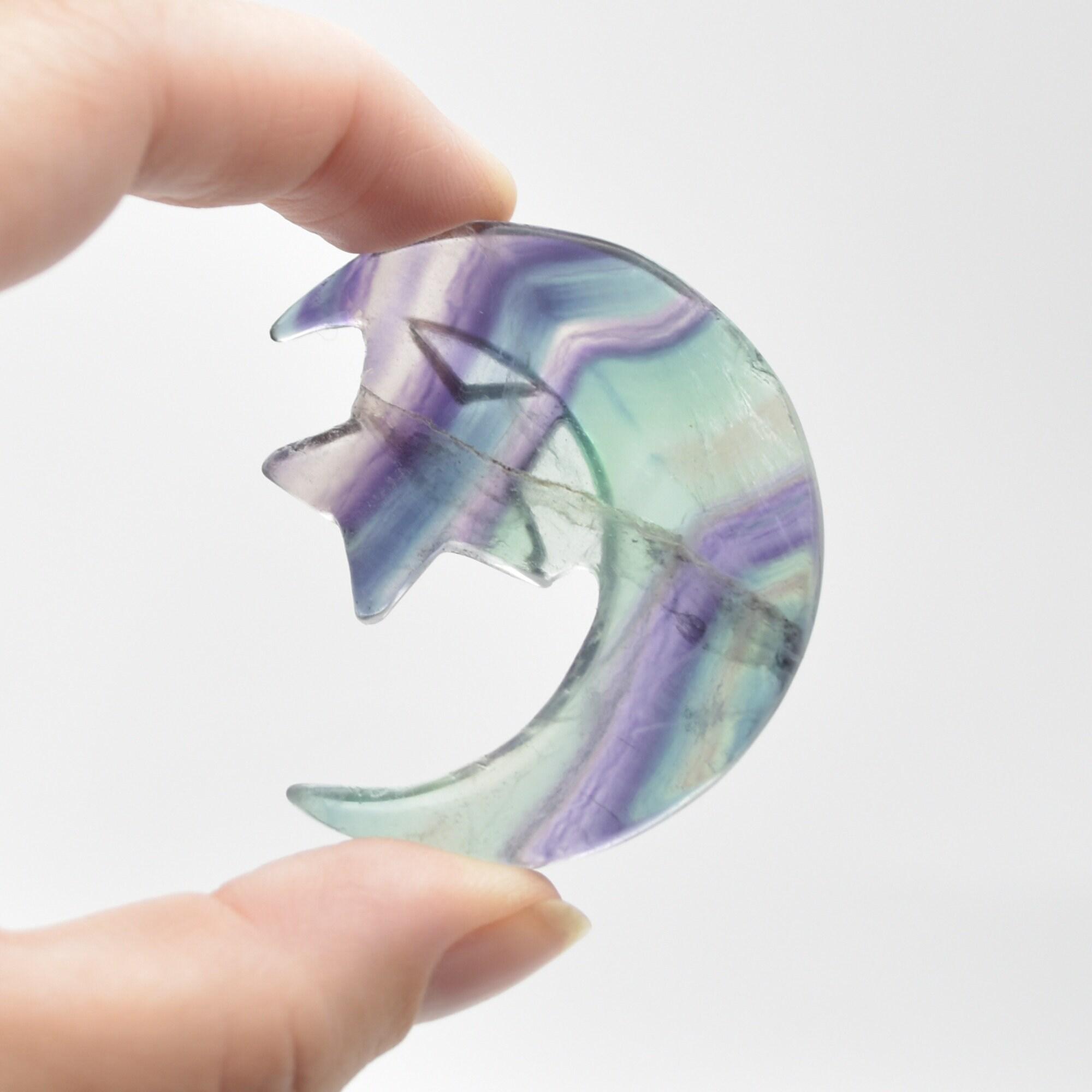 Rainbow Fluorite Crystal Carved Moon and Star - 5cm #16 - Image 2