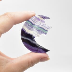 Rainbow Fluorite Crystal Carved Moon and Star - 5cm #15