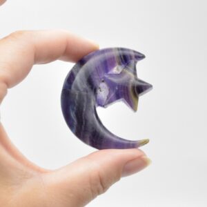 Rainbow Fluorite Crystal Carved Moon and Star - 5cm #14