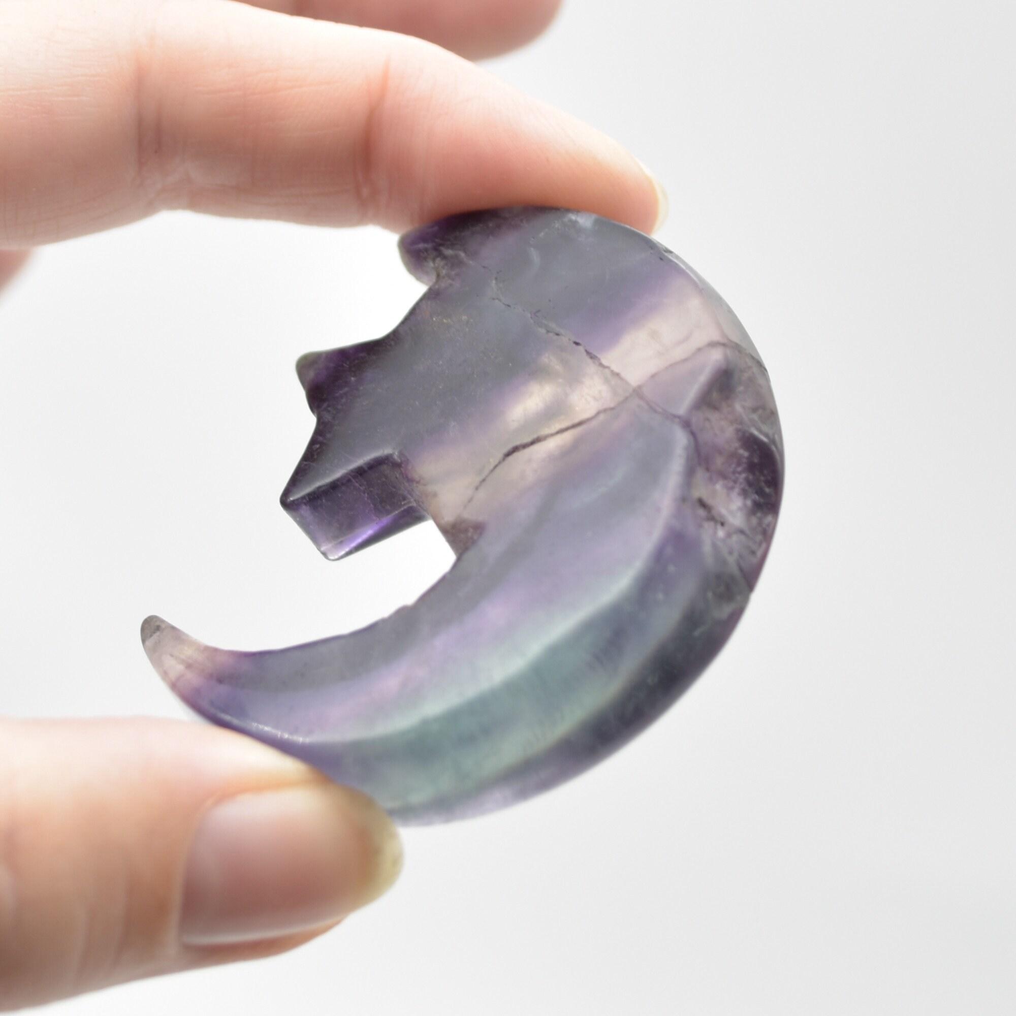 Rainbow Fluorite Crystal Carved Moon and Star - 5cm #13 - Image 3