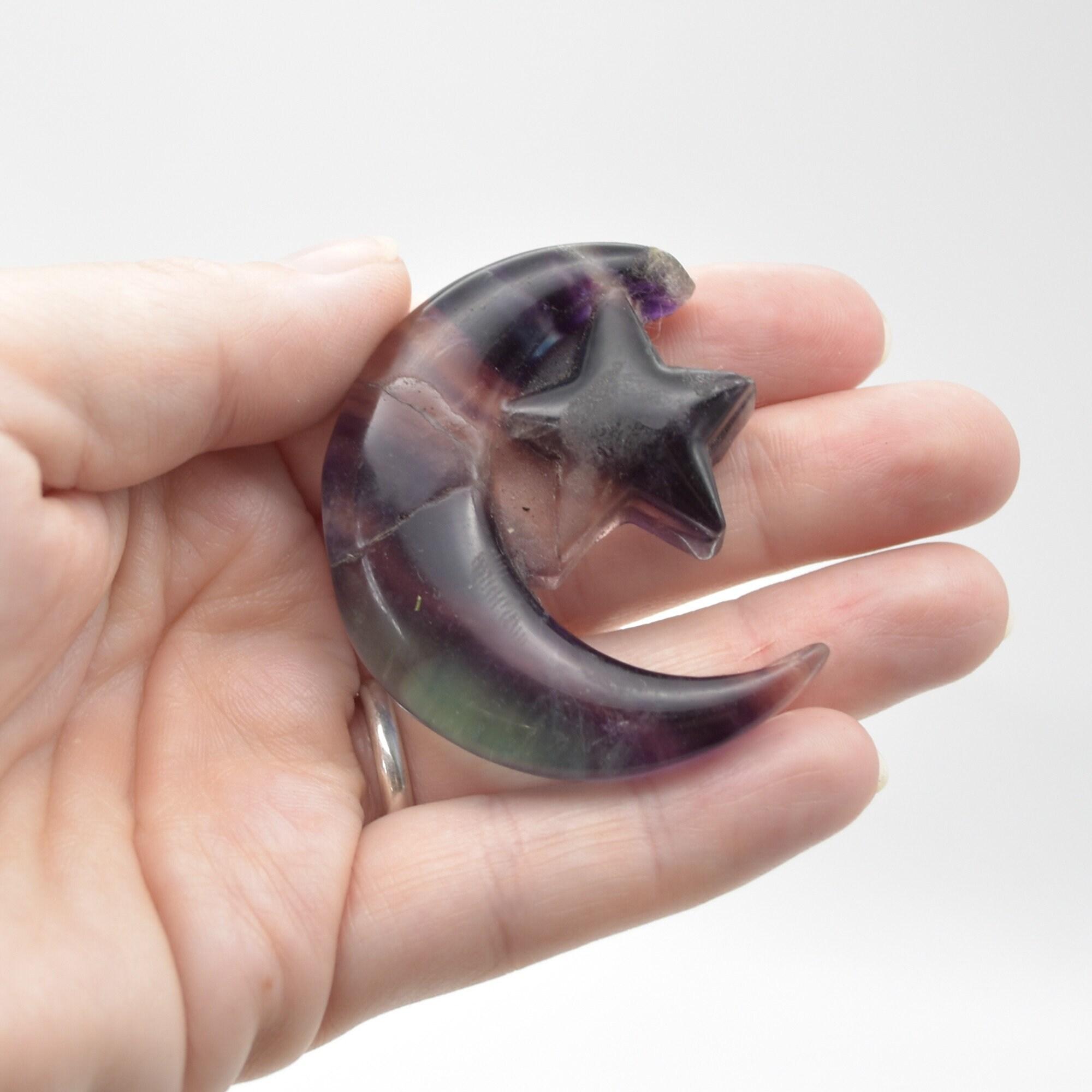 Rainbow Fluorite Crystal Carved Moon and Star - 5cm #13 - Image 5