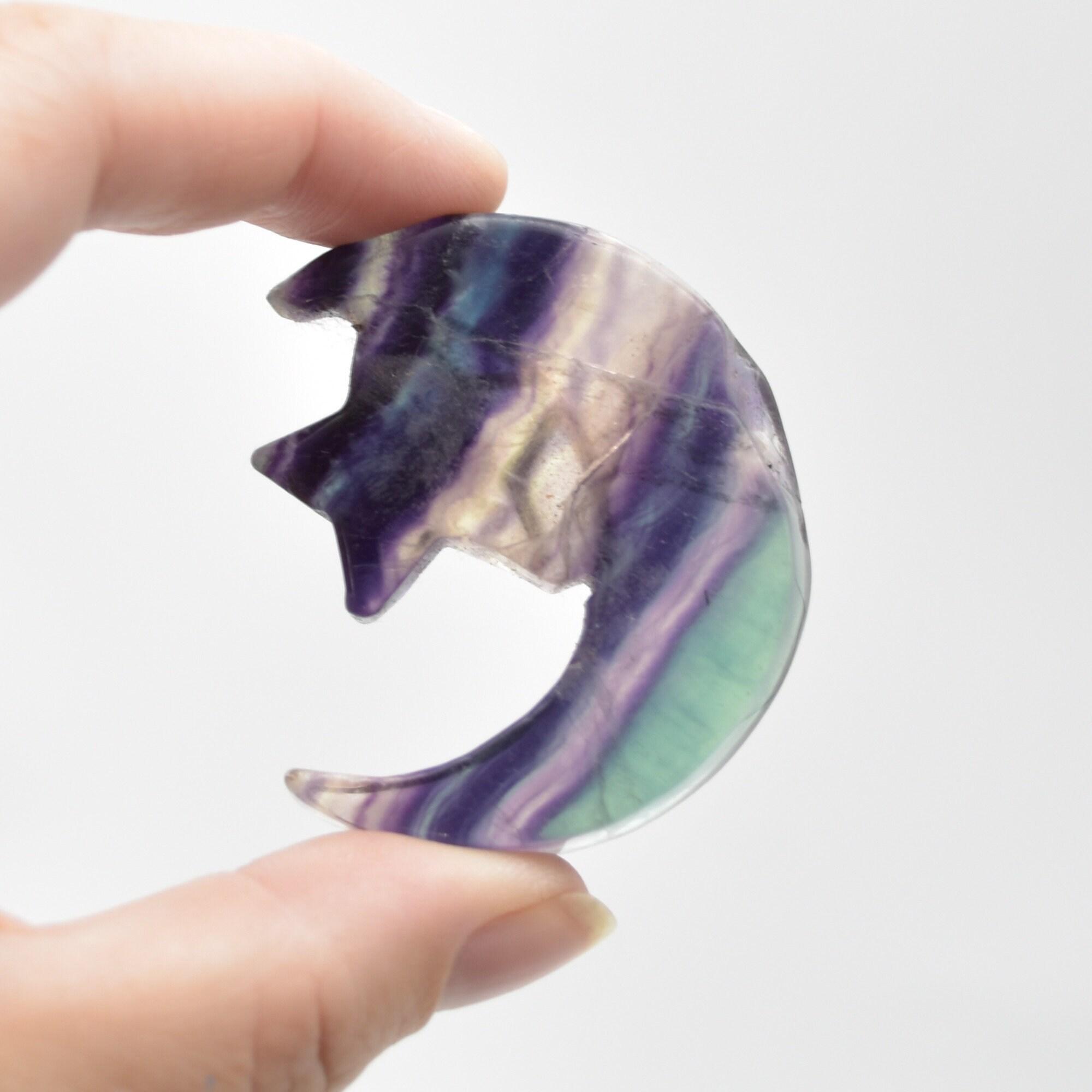 Rainbow Fluorite Crystal Carved Moon and Star - 5cm #13 - Image 2