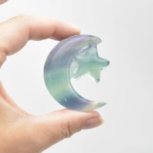 Rainbow Fluorite Crystal Carved Moon and Star - 5cm #11