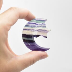 Rainbow Fluorite Crystal Carved Moon and Star - 5cm #10