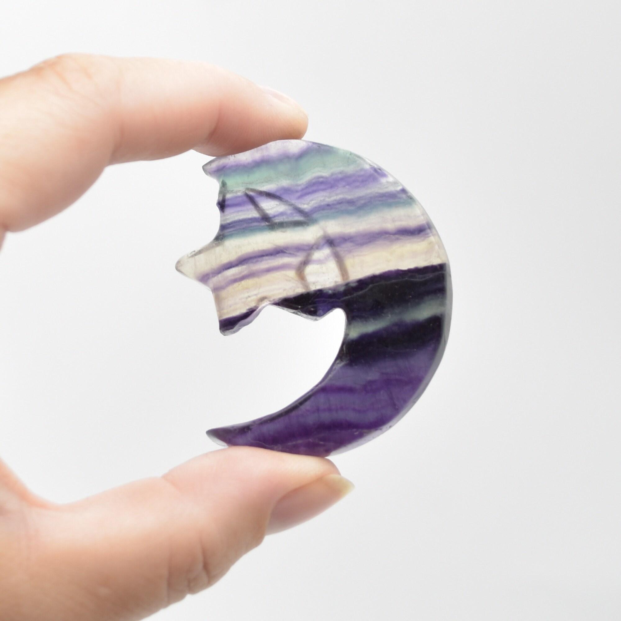 Rainbow Fluorite Crystal Carved Moon and Star - 5cm #10 - Image 2