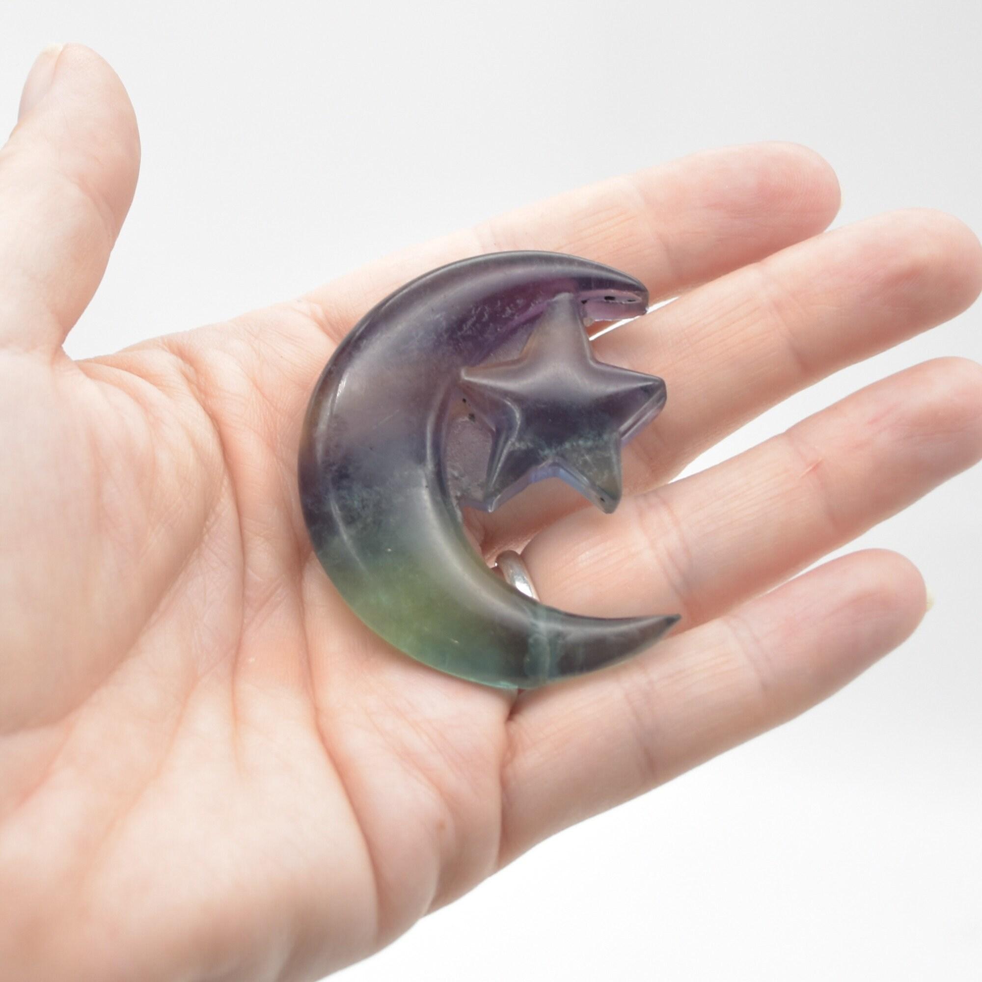 Rainbow Fluorite Crystal Carved Moon and Star - 5cm #08 - Image 4