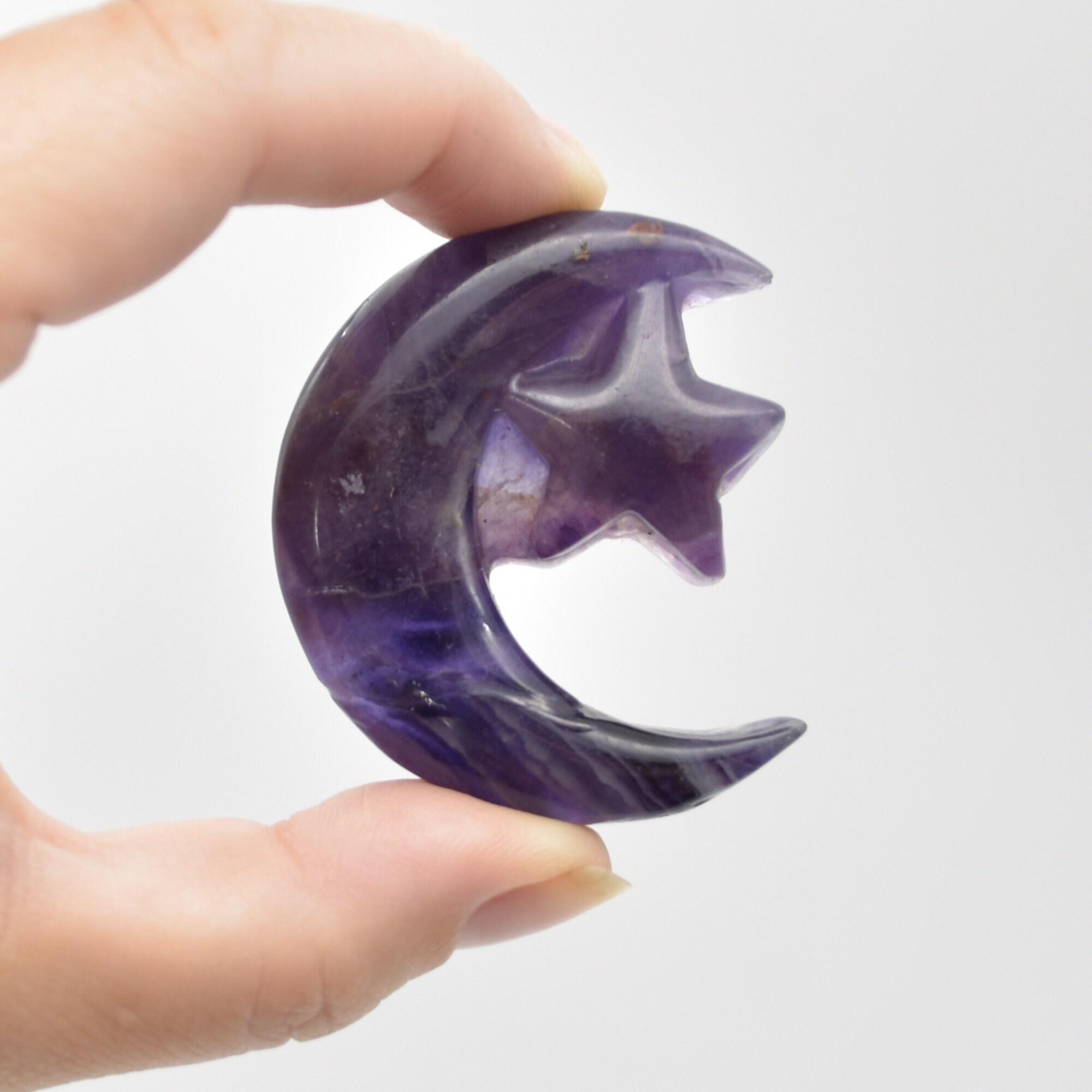 Rainbow Fluorite Crystal Carved Moon and Star - 5cm #01