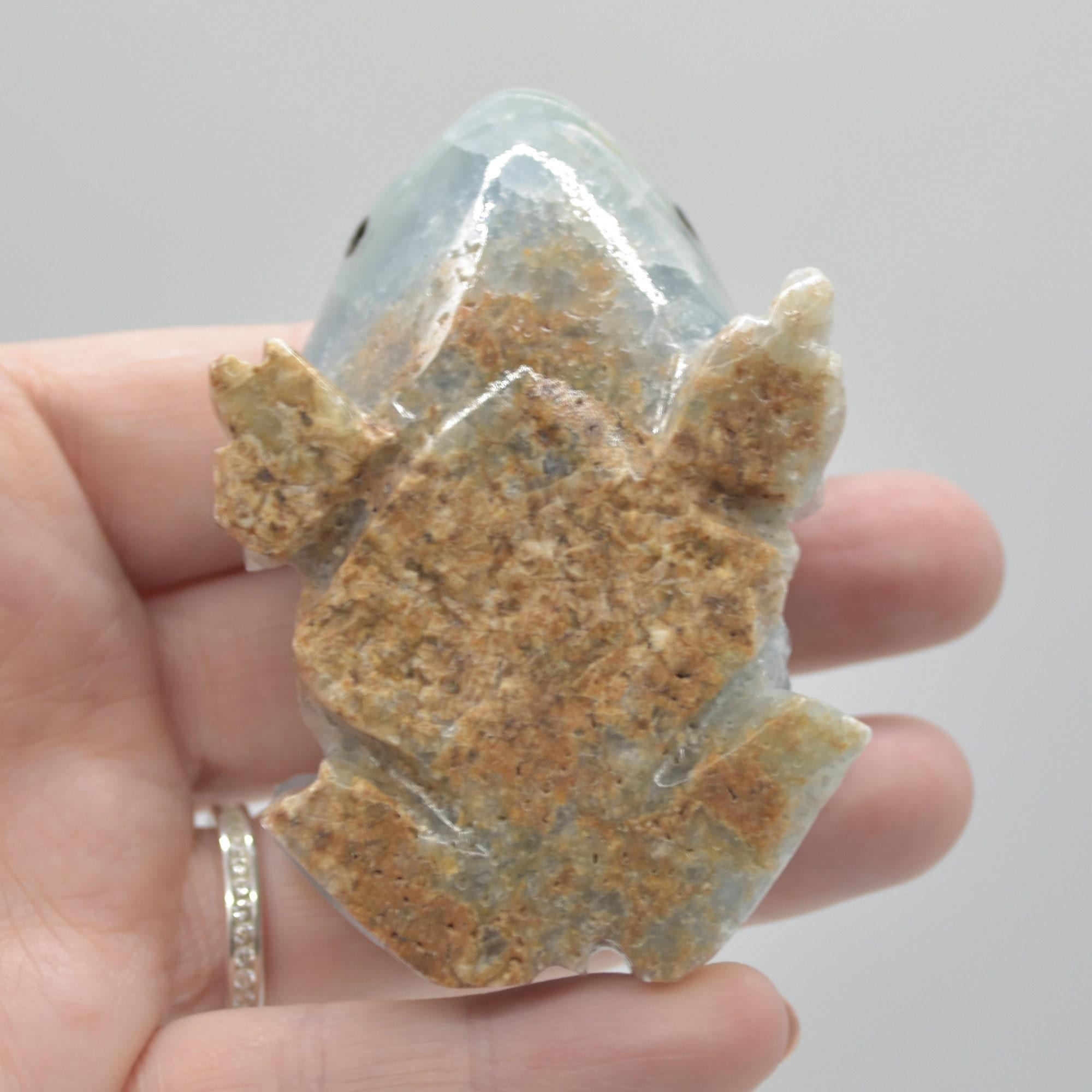 Blue Onyx (Lemurian Aquatine Calcite) Crystal Carved Frog / Toad - 131 grams #02 - Image 6