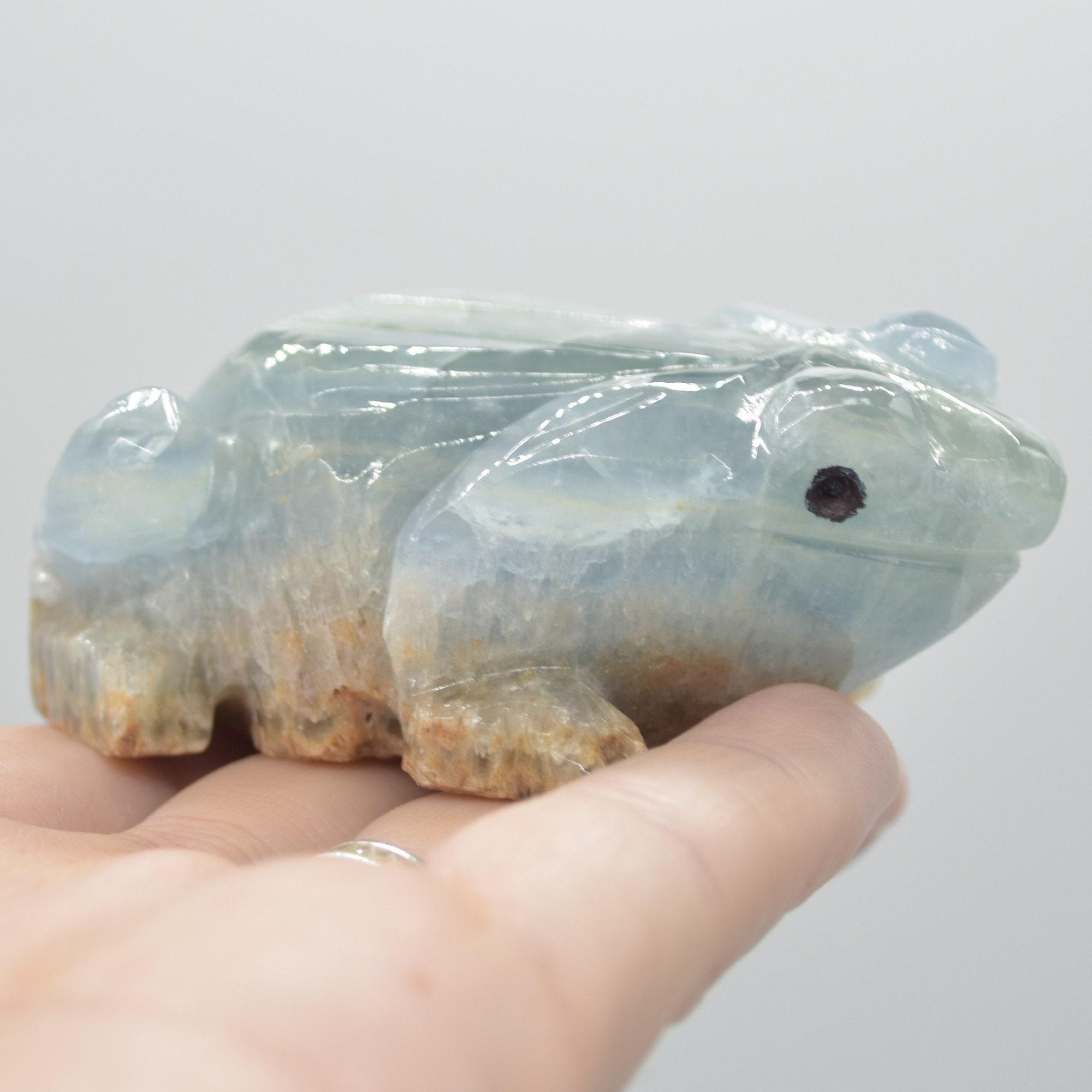 Blue Onyx (Lemurian Aquatine Calcite) Crystal Carved Frog / Toad - 131 grams #02 - Image 7