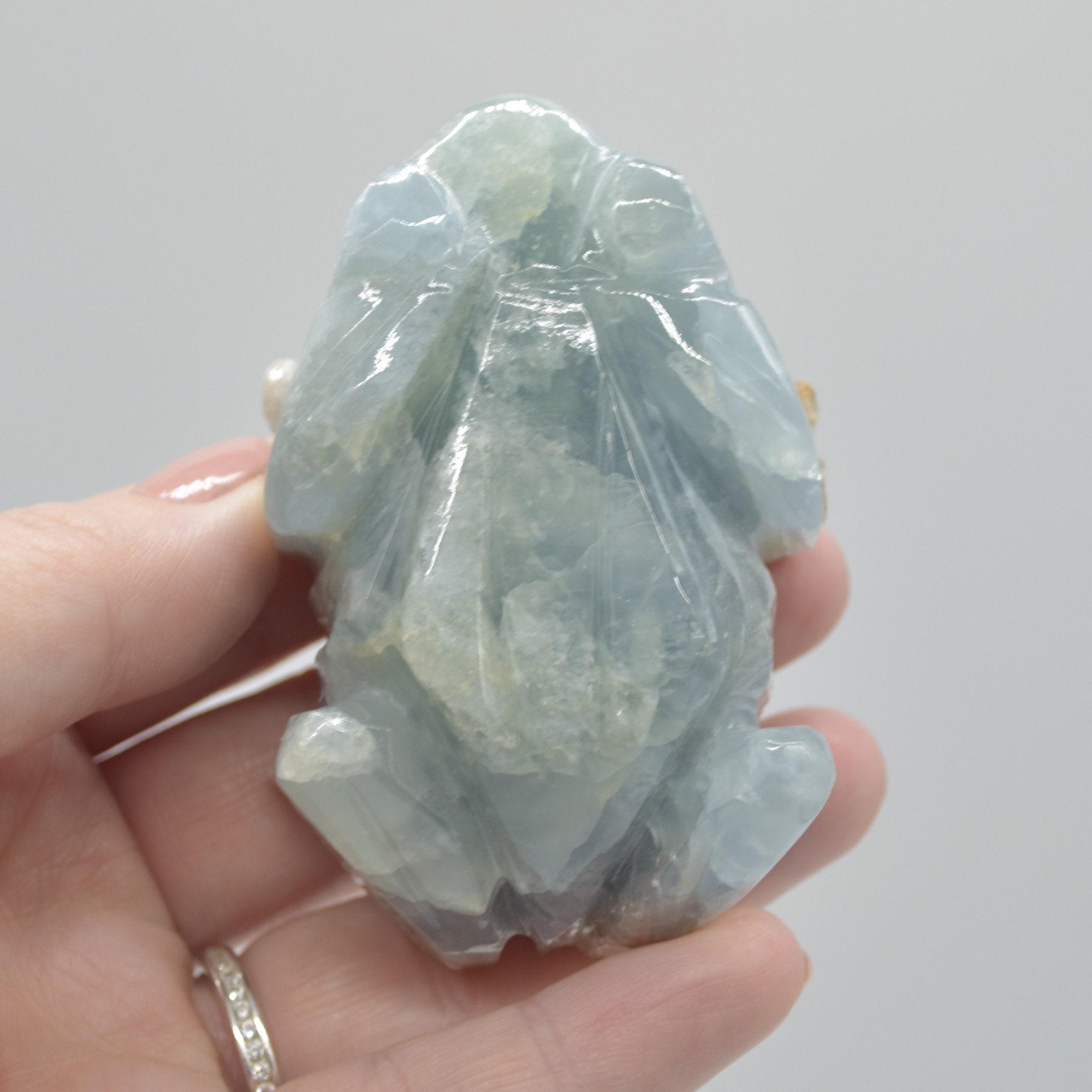 Blue Onyx (Lemurian Aquatine Calcite) Crystal Carved Frog / Toad - 131 grams #02 - Image 4