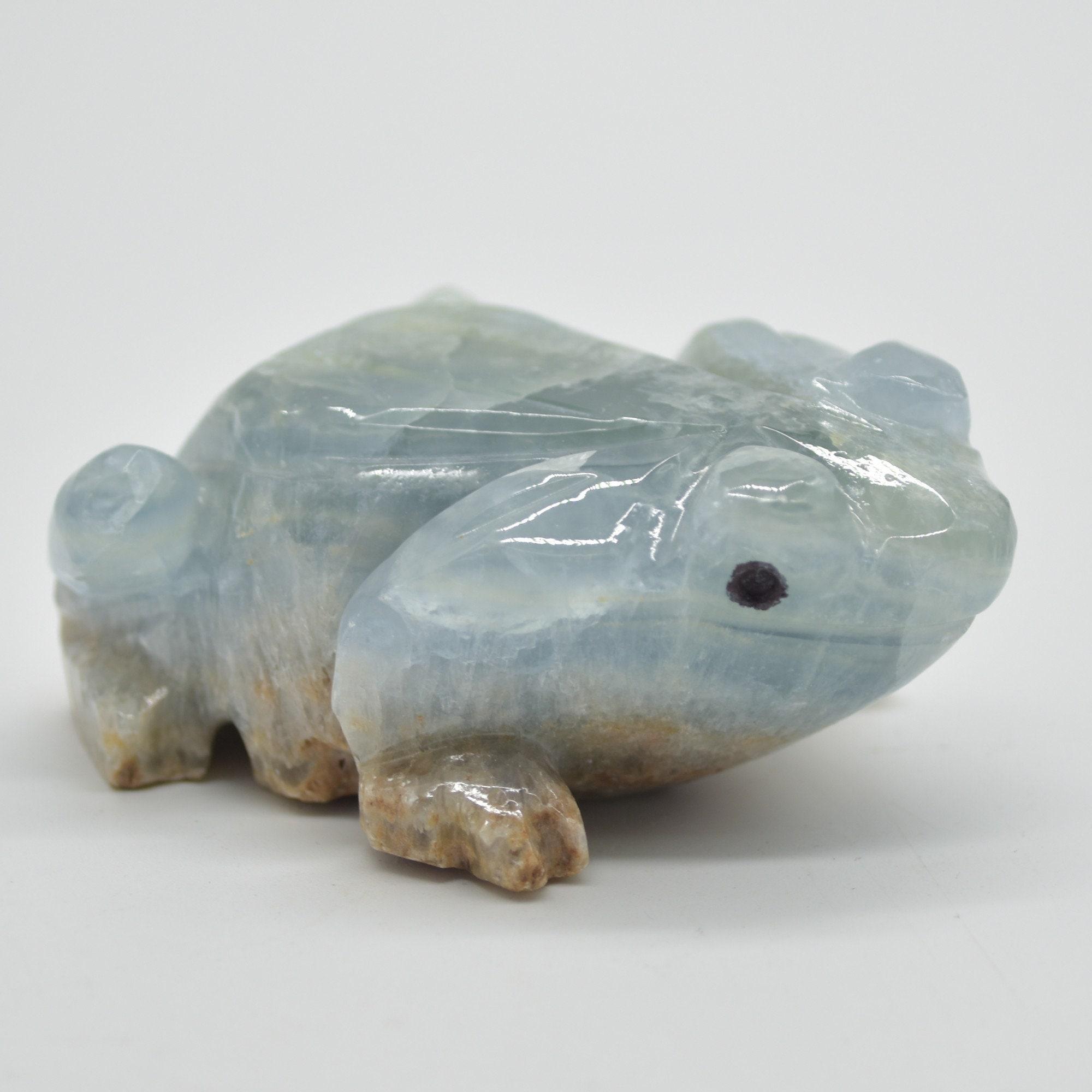 Blue Onyx (Lemurian Aquatine Calcite) Crystal Carved Frog / Toad - 131 grams #02
