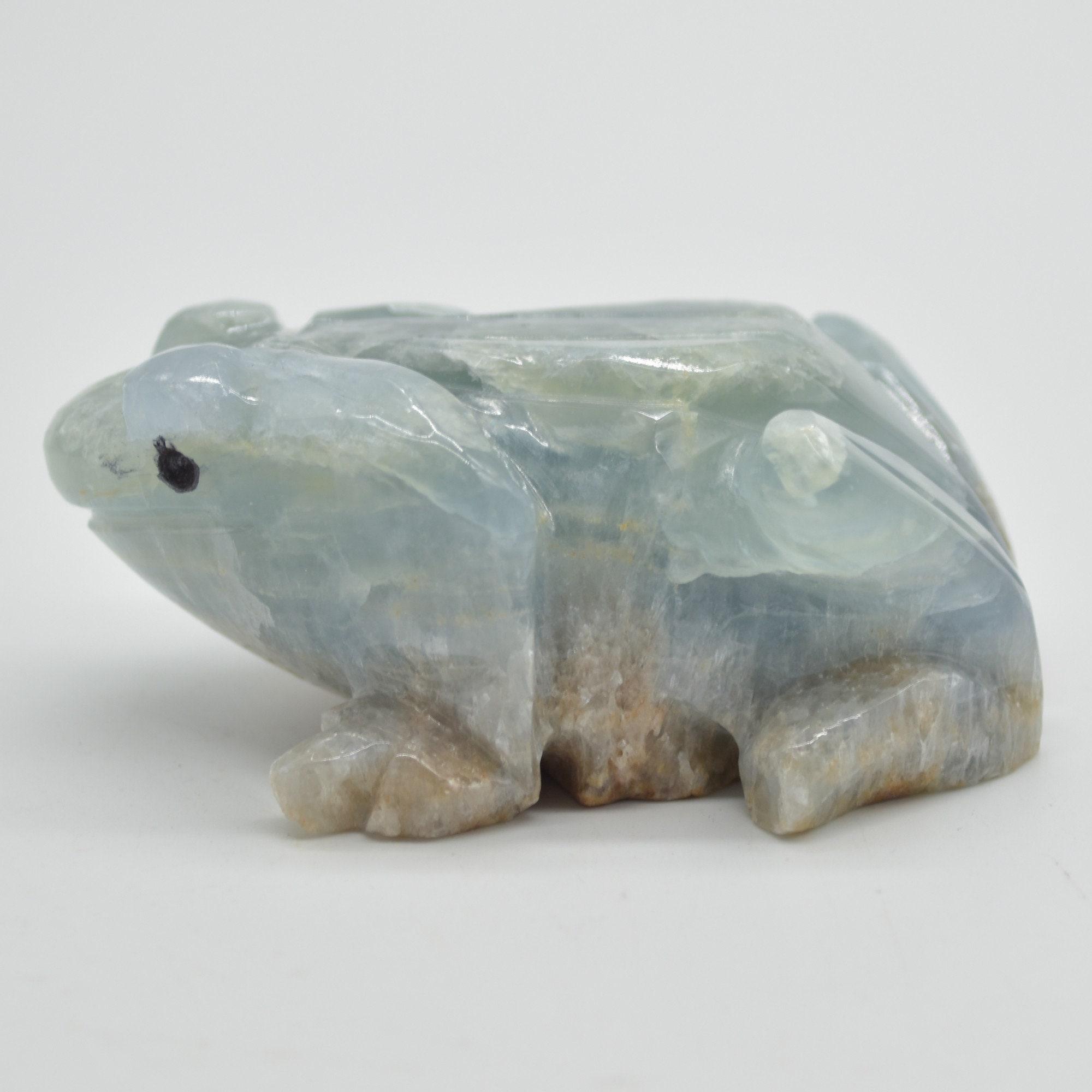 Blue Onyx (Lemurian Aquatine Calcite) Crystal Carved Frog / Toad - 131 grams #02 - Image 3