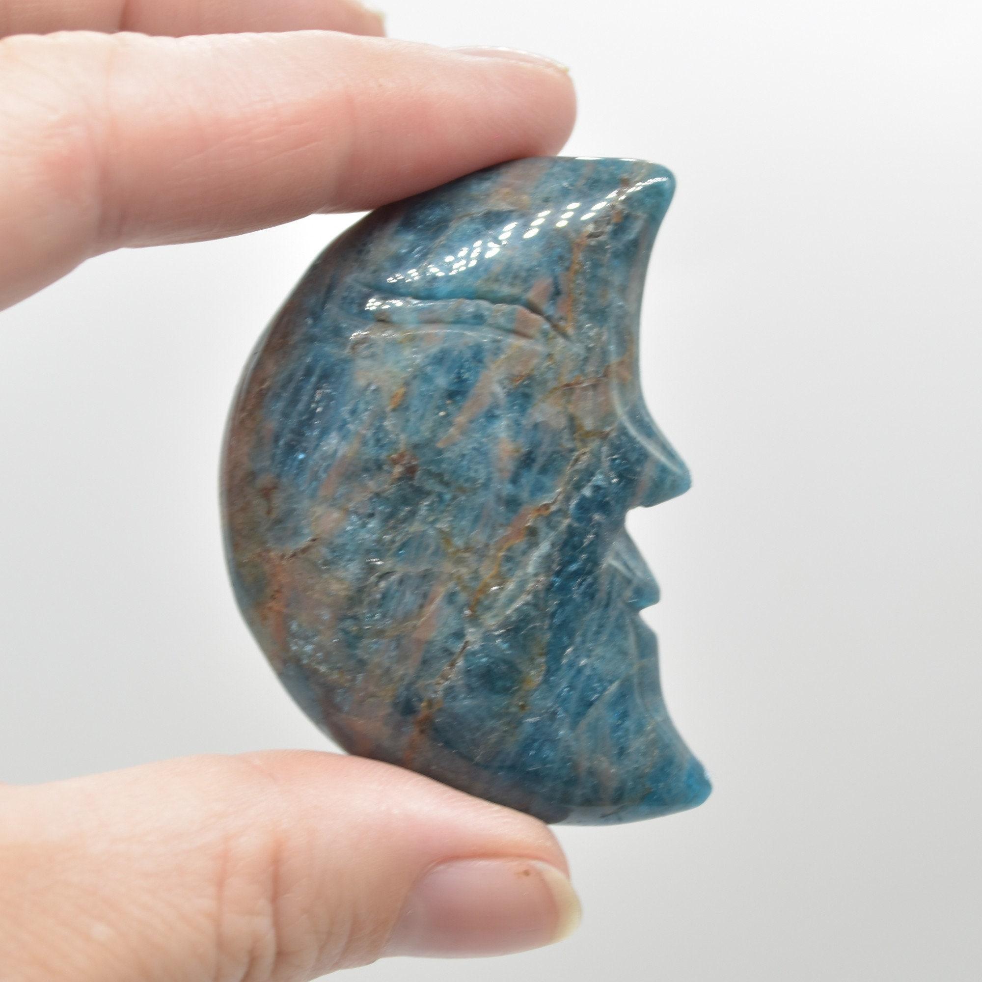 Apatite Crystal Crescent Moon with Craved Face - 5 Sizes - Image 5