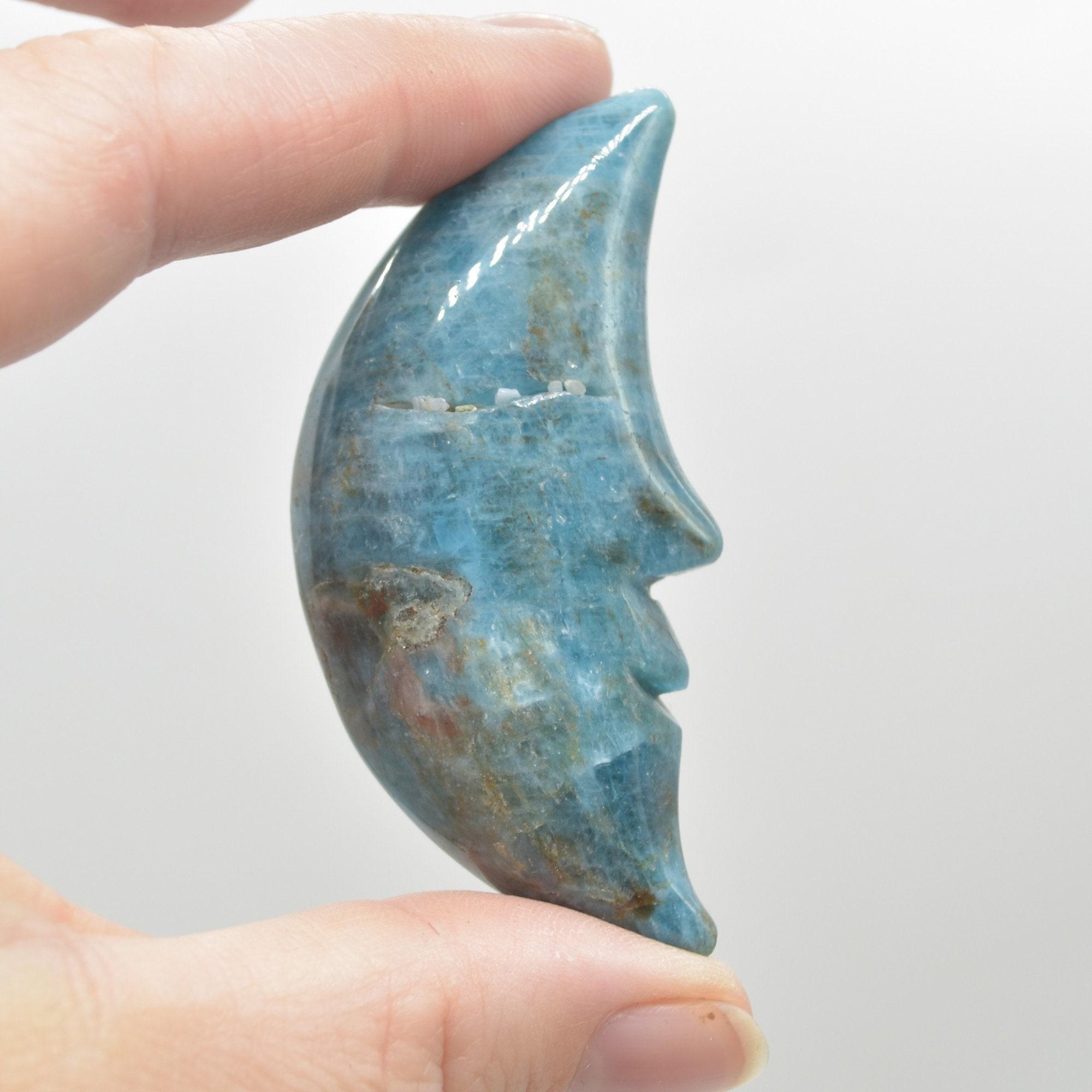 Apatite Crystal Crescent Moon with Craved Face - 5 Sizes - Image 7