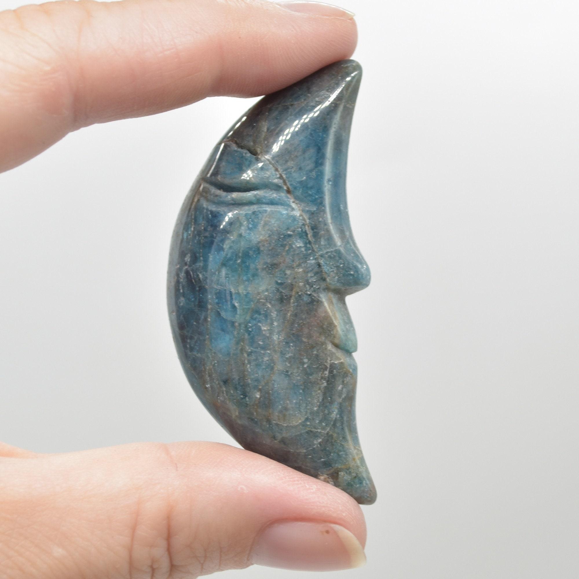 Apatite Crystal Crescent Moon with Craved Face - 5 Sizes - Image 3