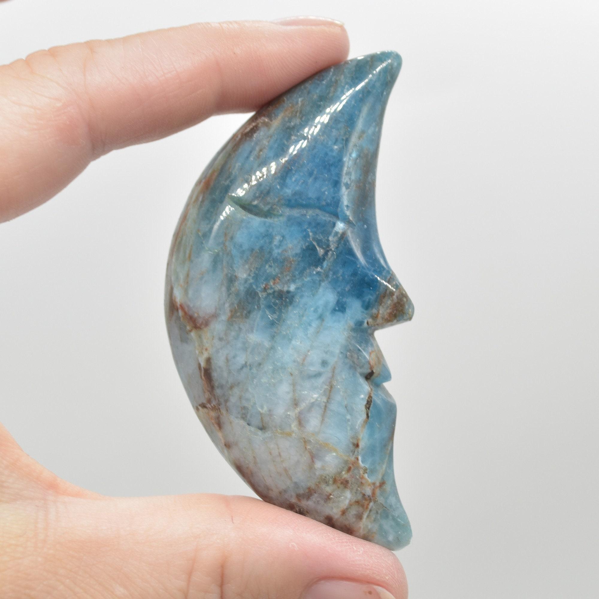 Apatite Crystal Crescent Moon with Craved Face - 5 Sizes - Image 9