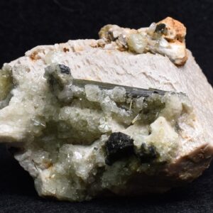 Green Herderite on Feldpar with Schorl Black Tourmaline, Elbaite Green Tourmaline, Albite, Rare, Synergy 12, Crystal Specimen - 122 grams