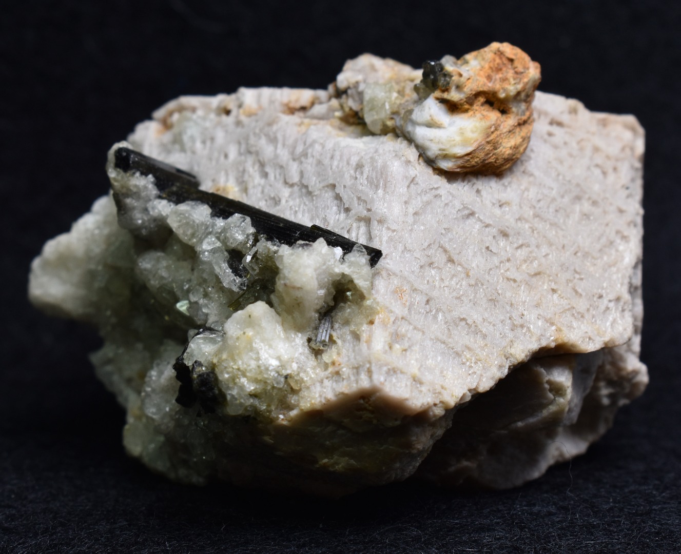 Green Herderite on Feldpar with Schorl Black Tourmaline, Elbaite Green Tourmaline, Albite, Rare, Synergy 12, Crystal Specimen - 122 grams - Image 4