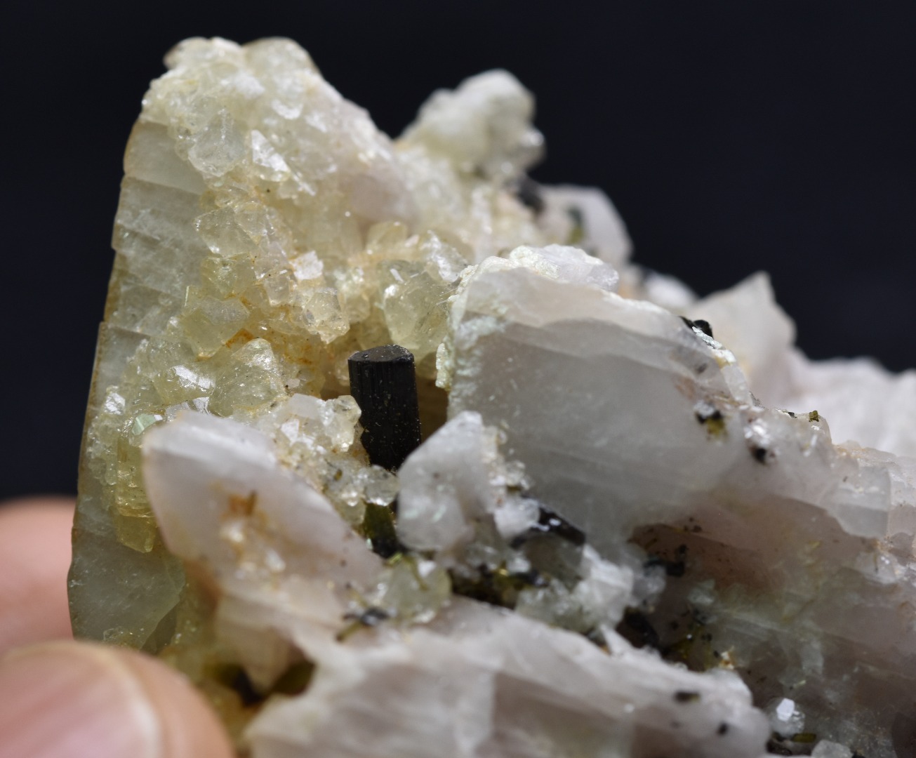 Green Herderite with Schorl Black Tourmaline, Elbaite Green Tourmaline, Albite, Feldspar, Rare, Synergy 12, Crystal Specimen - 69 grams - Image 5