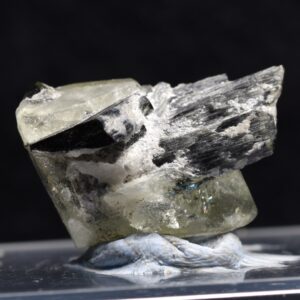 Green Herderite with Schorl Black Tourmaline, Rare, Synergy 12, Crystal Specimen - 3.6 grams