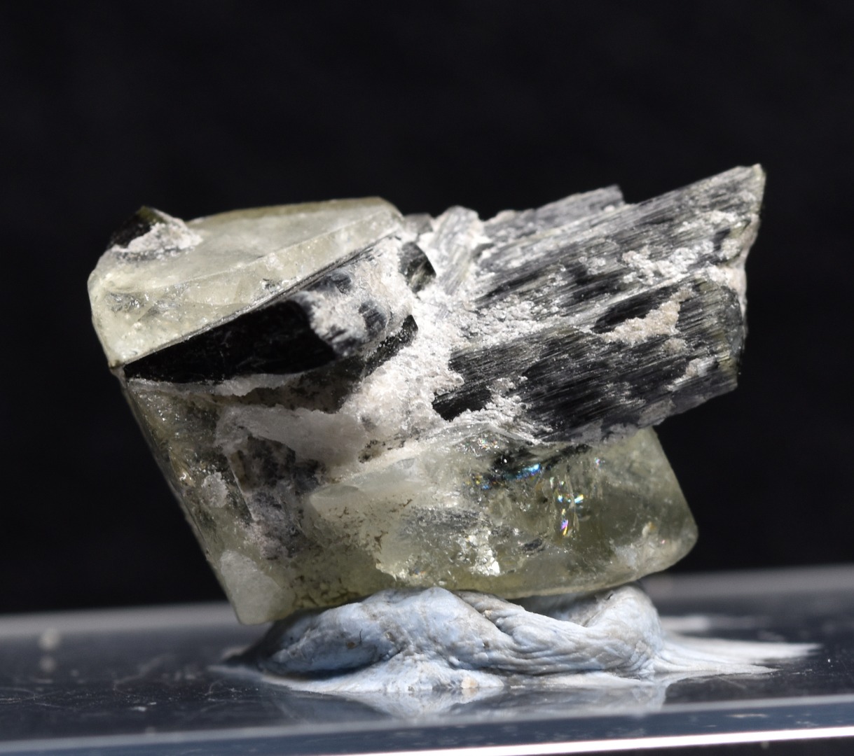 Green Herderite with Schorl Black Tourmaline, Rare, Synergy 12, Crystal Specimen - 3.6 grams