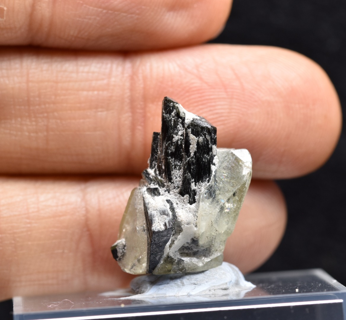 Green Herderite with Schorl Black Tourmaline, Rare, Synergy 12, Crystal Specimen - 3.6 grams - Image 9