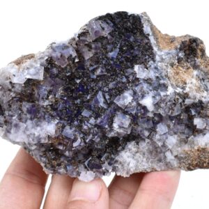 Purple Fluorite Raw Cluster Specimen with Siderite - Sourced Greenlaws Mine, England, UK - 435 grams #GLF04-09