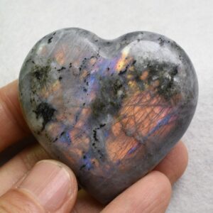 Sunset Orange Purple Labradorite Puffy Crystal Hearts - 5cm - 1 Count