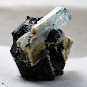 Beryl var. Aquamarine with Schorl Black Tourmaline & Feldspar from Erongo Mountains, Namibia - 43.6 grams #A11
