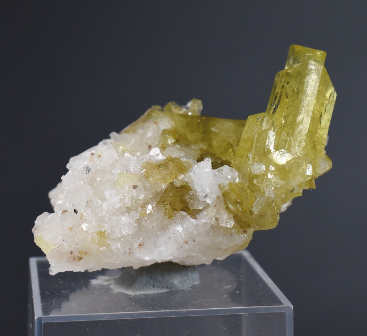 Brazilianite Crystal Cluster with Albite & Muscovite - from Linopolis, Minas Gerais, Brazil, museum quality, 36g