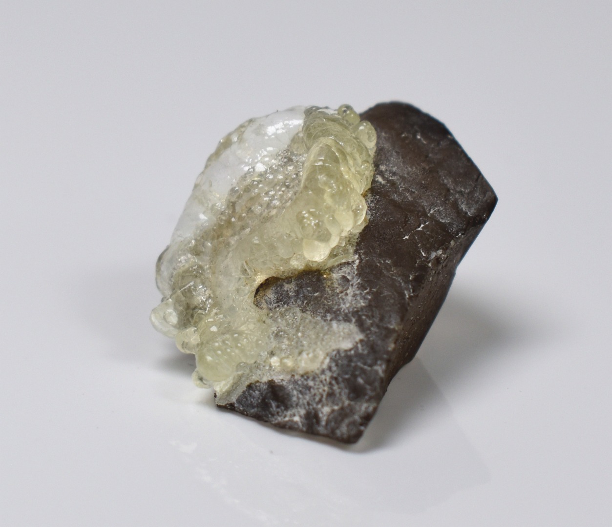 Fluorescent Hyalite Opal with Smoky Quartz - Mineral from Erongo Mountains Namibia, 5.7 grams