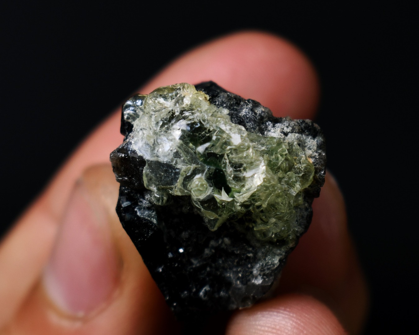 Fluorescent Hyalite Opal with Black Tourmaline - Mineral from Erongo Mountains Namibia, 13 grams - Image 5