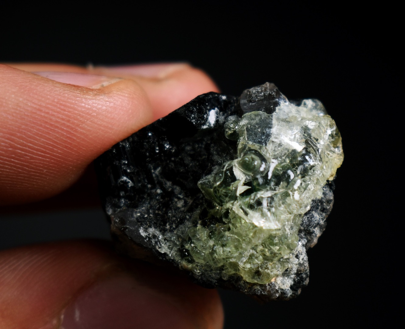 Fluorescent Hyalite Opal with Black Tourmaline - Mineral from Erongo Mountains Namibia, 13 grams - Image 6