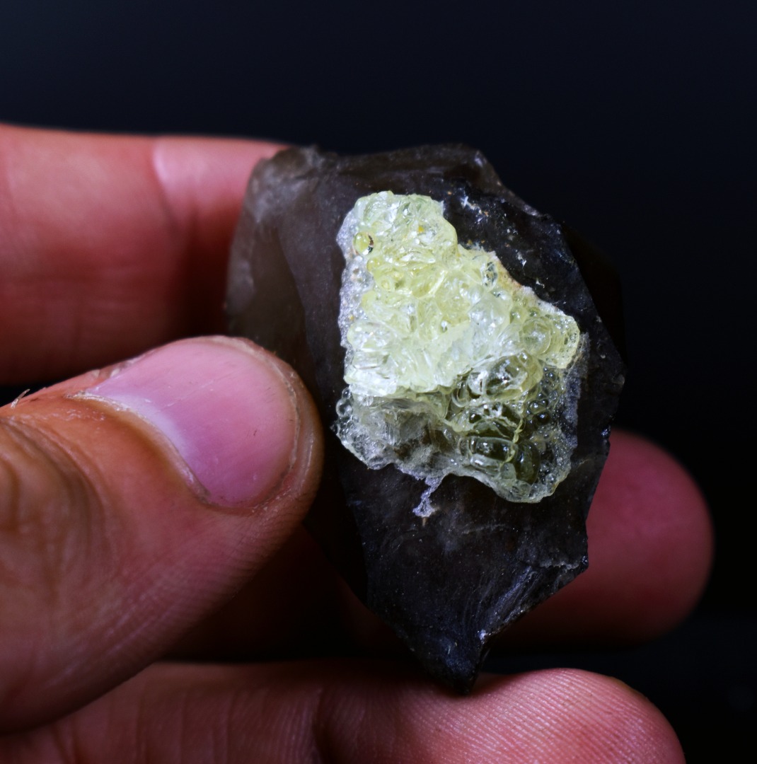 Fluorescent Hyalite Opal with Smoky Quartz - Mineral from Erongo Mountains Namibia, 24 grams - Image 3