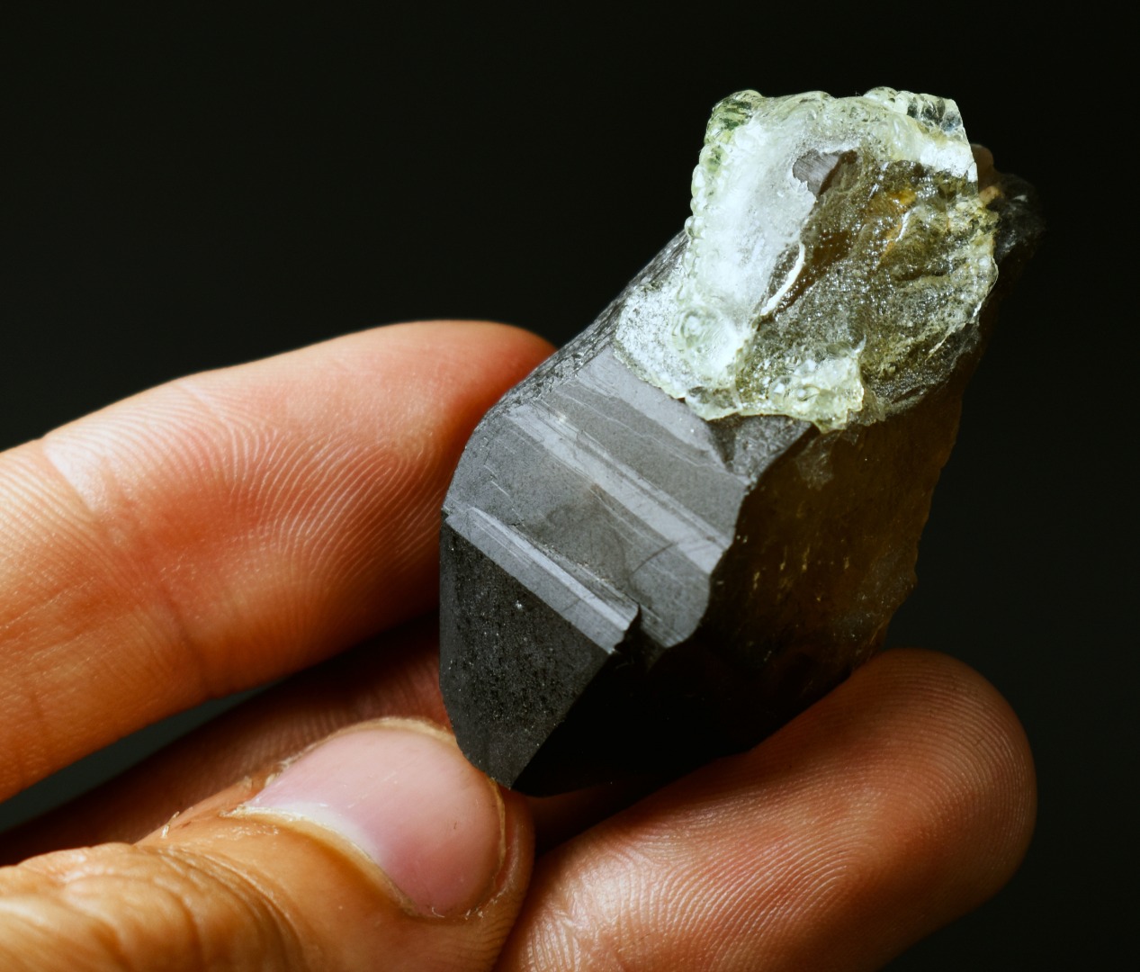 Fluorescent Hyalite Opal with Smoky Quartz - Mineral from Erongo Mountains Namibia, 28 grams - Image 2