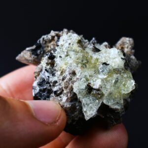 Fluorescent Hyalite Opal with Smoky Quartz, Black Tourmaline - Mineral from Erongo Mountains Namibia, 34 grams