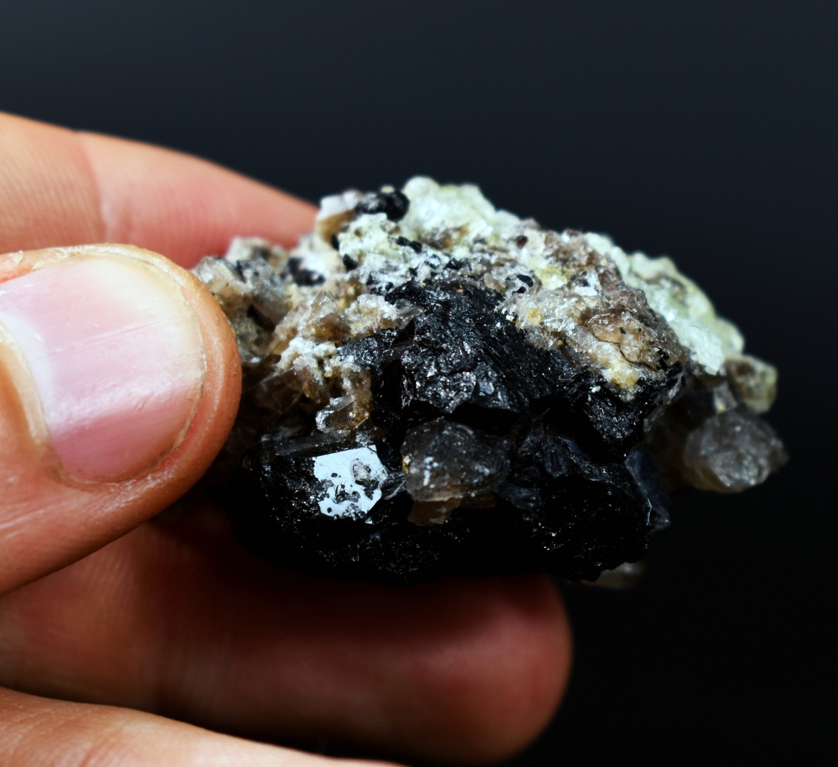 Fluorescent Hyalite Opal with Smoky Quartz, Black Tourmaline - Mineral from Erongo Mountains Namibia, 34 grams - Image 4