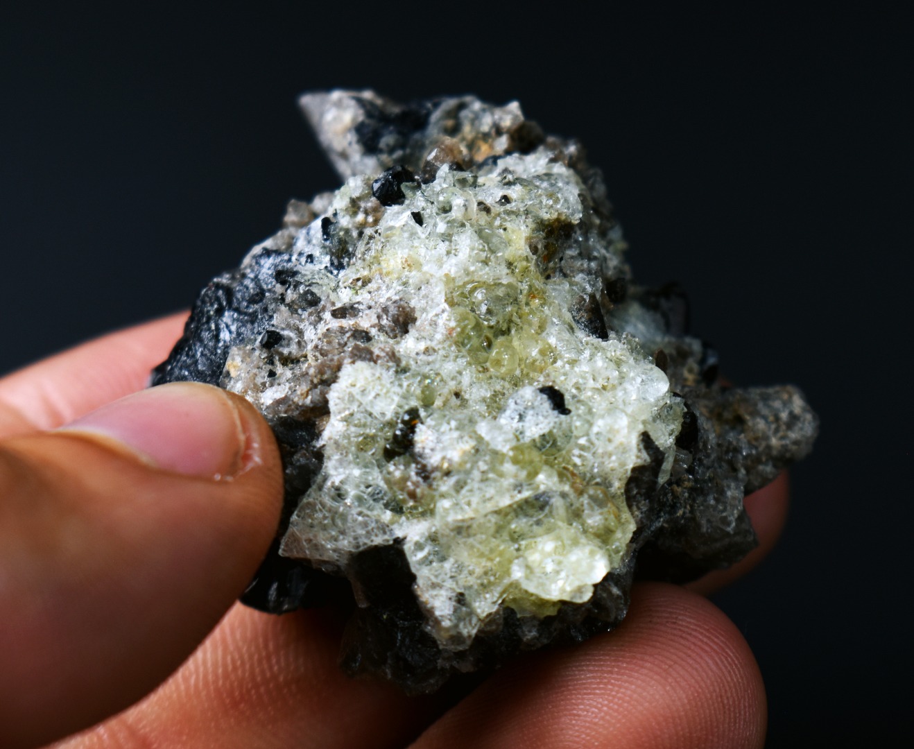 Fluorescent Hyalite Opal with Smoky Quartz, Black Tourmaline - Mineral from Erongo Mountains Namibia, 34 grams - Image 2