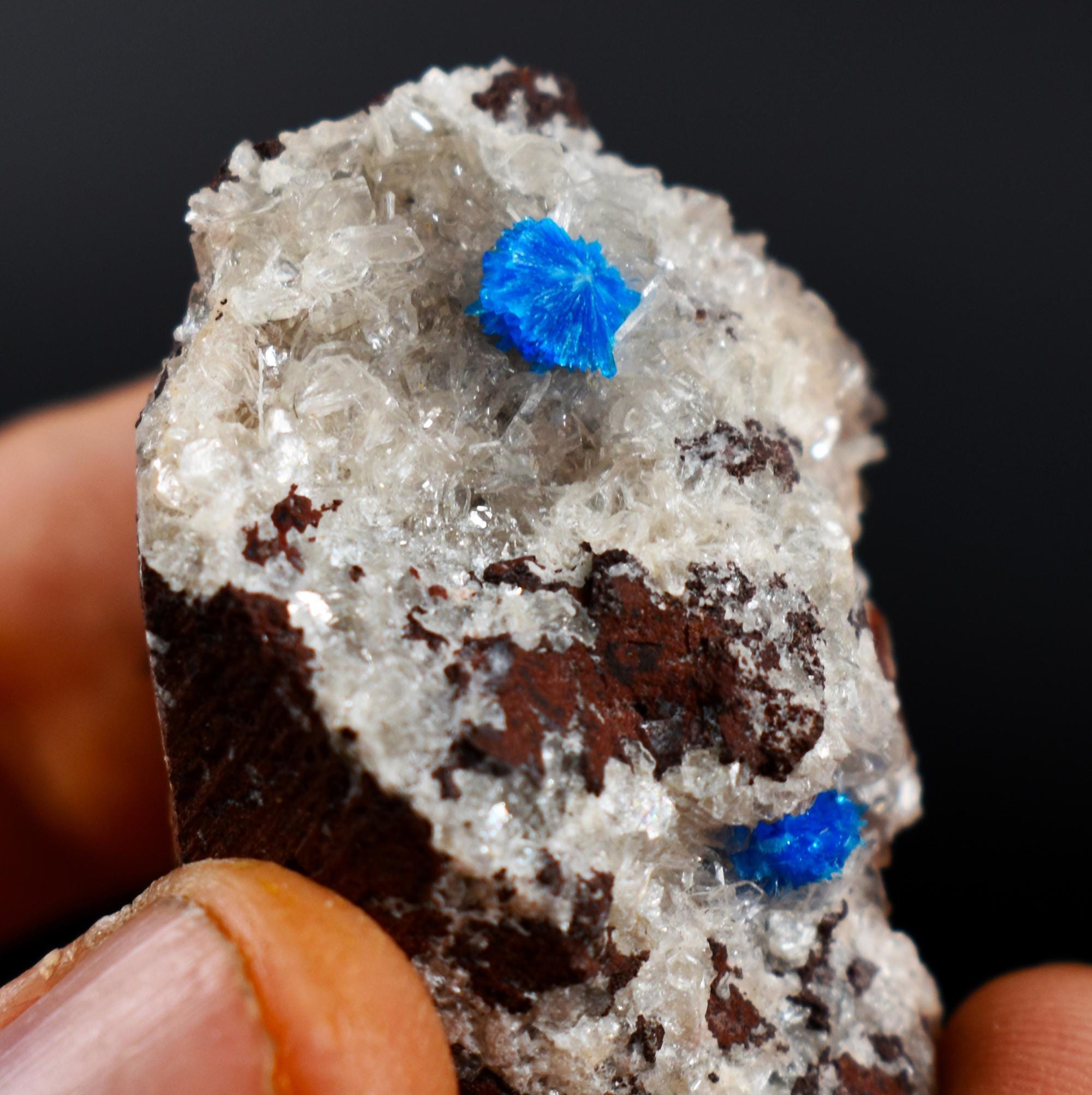 Rare Cavansite and Pentagonite Cluster with Stilbite On Matrix from Wagholi, Pune, India - 21 grams - Image 4