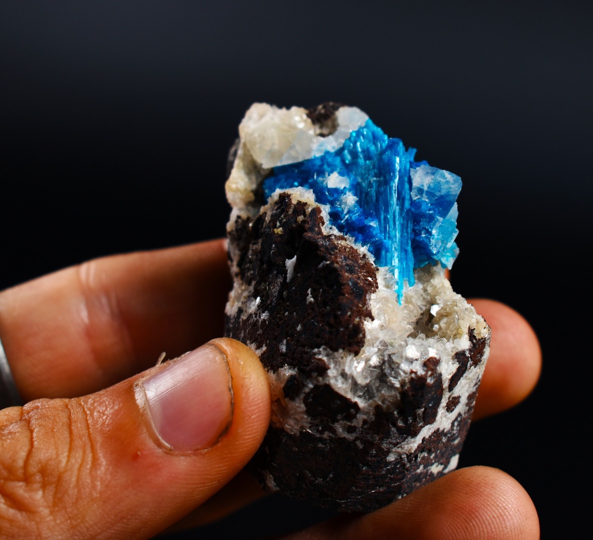 Rare Cavansite Cluster with Calcite & Stilbite On Matrix from Wagholi, Pune, India - 63 grams - Image 8