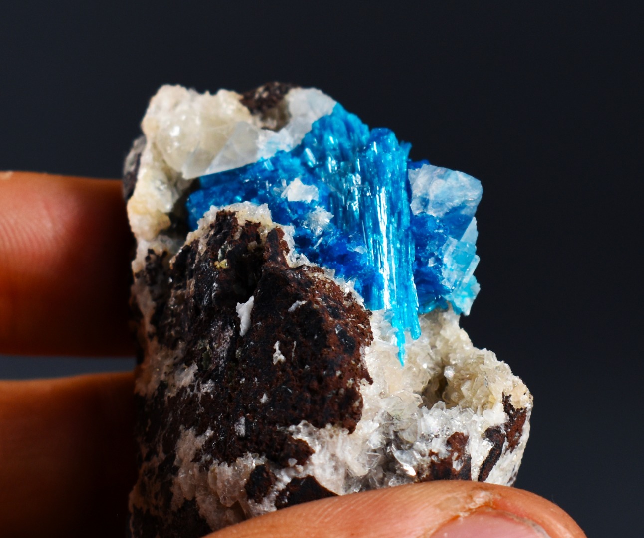 Rare Cavansite Cluster with Calcite & Stilbite On Matrix from Wagholi, Pune, India - 63 grams - Image 7